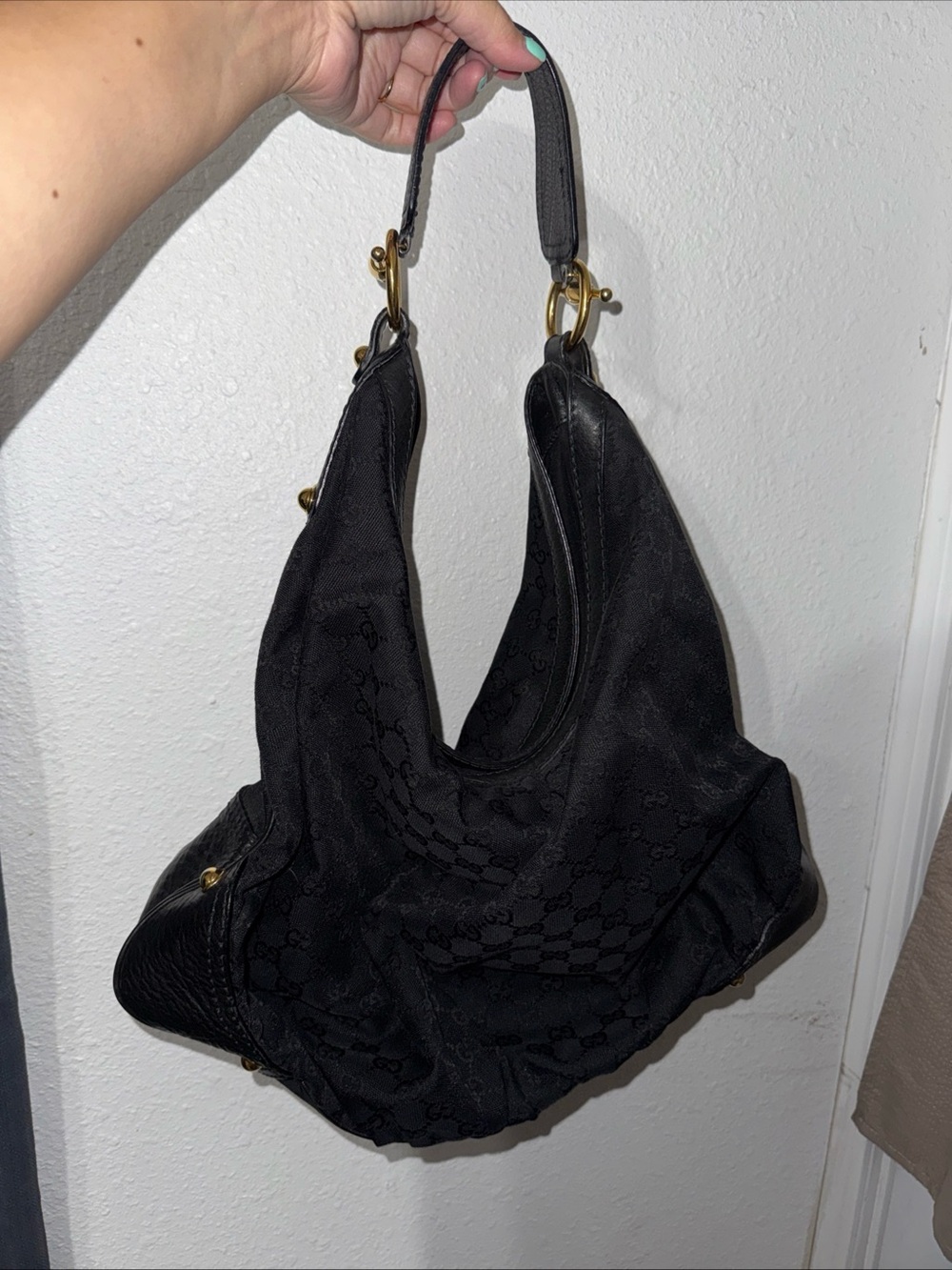 Y2K black Gucci Canvas monogram large shoulder bag